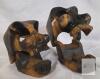 Pair of Hand-Carved Wooden Skull Figurines &ndash; Folk Art, 5.5" & 4.5" Burnt Finish, Decorative - 2