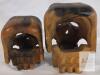 Pair of Hand-Carved Wooden Skull Figurines &ndash; Folk Art, 5.5" & 4.5" Burnt Finish, Decorative - 3