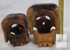Pair of Hand-Carved Wooden Skull Figurines &ndash; Folk Art, 5.5" & 4.5" Burnt Finish, Decorative - 4
