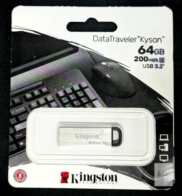 Kingston DataTraveler Kyson 64GB USB 3.2 Gen 1 Flash Drive, 200MB/s, 5-Year Warranty, Metal Case