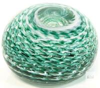 Hand-Blown Green Art Glass Swirl Paperweight, 3.75&rdquo; Diameter, 2.75&rdquo; Tall, Controlled Bubble Design