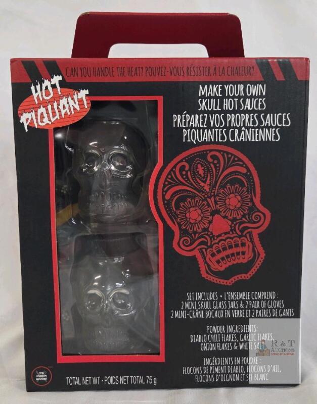 best before 20/12/2019 The Modern Gourmet DIY Skull Hot Sauce Kit &ndash; 2 Glass Jars, Chili & Spice Packets, Gloves