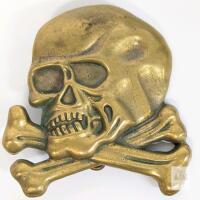 Vintage Brass Skull and Crossbones Belt Buckle, 3.75" Wide, 1970s-80s, Antique Finish