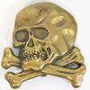 Vintage Brass Skull and Crossbones Belt Buckle, 3.75" Wide, 1970s-80s, Antique Finish