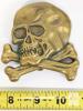 Vintage Brass Skull and Crossbones Belt Buckle, 3.75" Wide, 1970s-80s, Antique Finish - 2