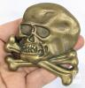 Vintage Brass Skull and Crossbones Belt Buckle, 3.75" Wide, 1970s-80s, Antique Finish - 4