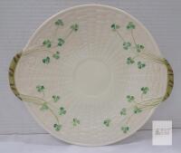 Belleek Ireland Shamrock Basket Weave Handled Plate 10.5" Parian Porcelain, 1965&ndash;1980