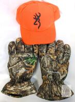 AS NEW Browning Blaze Orange Hunting Cap & Field & Stream RealTree EDGE Insulated Gloves Set, Adult Size