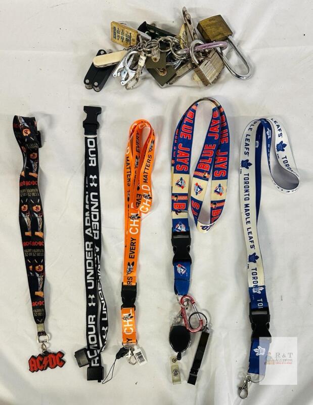 Lot of Branded Lanyards, Keychains, Padlocks, Multi-tools, Sports & Music Designs,