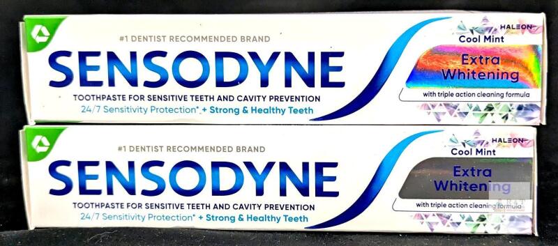2 NEW Sensodyne Extra Whitening Cool Mint Toothpaste Triple Action, Exp 12/2026, 4.0 oz,