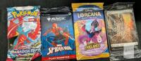 Pokemon Scarlet & Violet Paradox Rift, MTG Spider-Man, Lorcana Inklands Boosters, MTG Promo Land