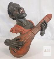 African Musician Bust Sculpture &ndash; Hand-Painted Resin, 18 in Tall, Detailed Tabletop Decor