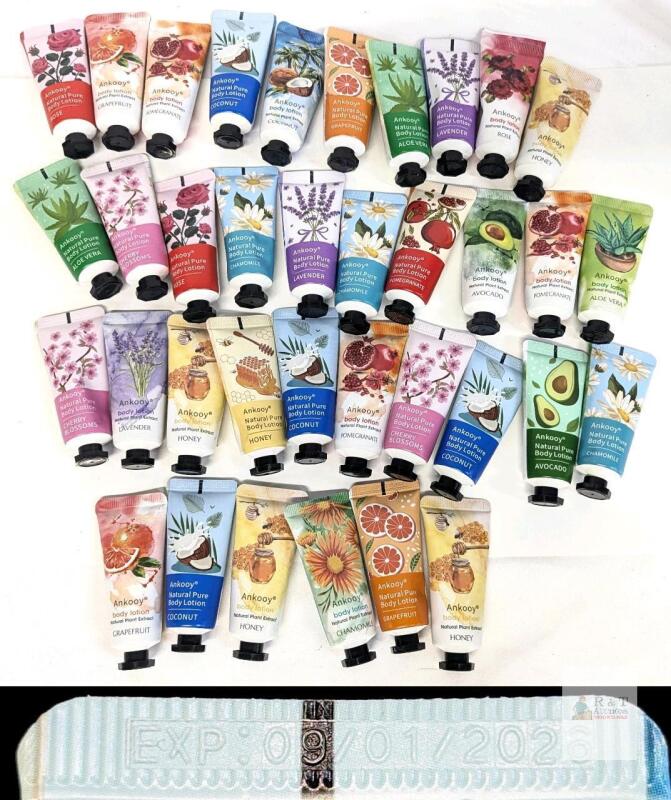 NEW Ankooy Natural Pure Body Lotion Gift Set, 24 Tubes, 1.01 oz Each, Assorted Scents, EXP 09/01/2026
