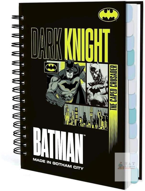 NEW DC Justice League Batman Spiral Hardcover Notebook, 6.9x9", 120 Pages, 6 Tabs, 100gsm Paper