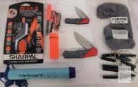 Survival Kit: Buck Knives, LifeStraw Filter, Sharpal Sharpener, PSKOOK Paracord, Emergency Whistles