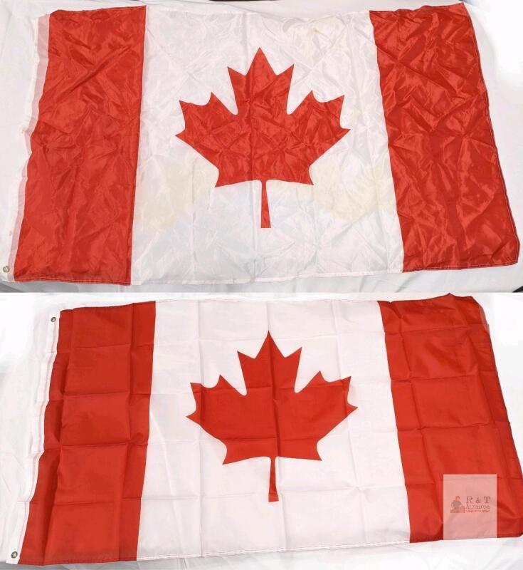 Canadian Flag 60" x 36" Polyester with Metal Grommets, Red & White Maple Leaf, Set of 2