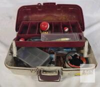 Plano 6102 Fishing Tackle Box, Maroon/Off-White, 13.5"x7"x6.5", Tray Insert, Assorted Tackle