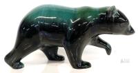 10-Inch Glossy Green Black Ceramic Bear Figurine, Glazed Pottery Animal Statue