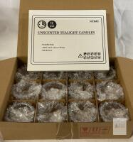 NEW NITIME 12 Gold Glass Tealight Candle Holders with Unscented 3hr Paraffin Candles, Ribbed Design