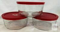 Anchor Hocking TrueSeal 1.7 Qt Glass Food Storage Containers Set of 3 Red Lids USA