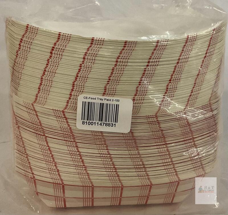 NEW Choice Paper Food Trays #2 Red Plaid 2-lb, Pack of 100, 6.5"x4.6"x1.5" Disposable