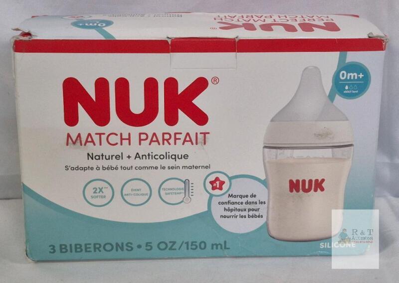NEW NUK Perfect Match Anti-Colic Baby Bottles, Silicone, 5 oz (150 mL), 3-Pack, Slow Flow, 0m+