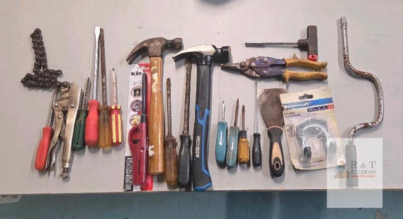 Mixed Lot Hand Tools &ndash; Screwdrivers, Mastercraft & Stanley Hammers, Pliers, Snips, New Hooks