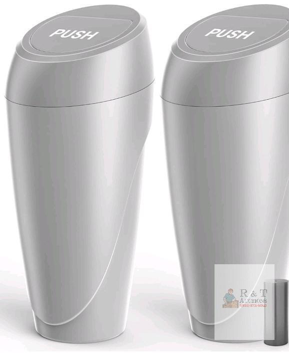 Aujen Car Trash Bin Gray, Model AJALT569-2-GY, 3.5"x3.5"x7.7", Flip Lid, ABS Plastic