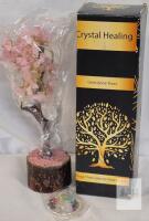 NEW Rose Quartz Crystal Healing Gemstone Tree with Chakra Pendant, Handmade, 8" Tall, India