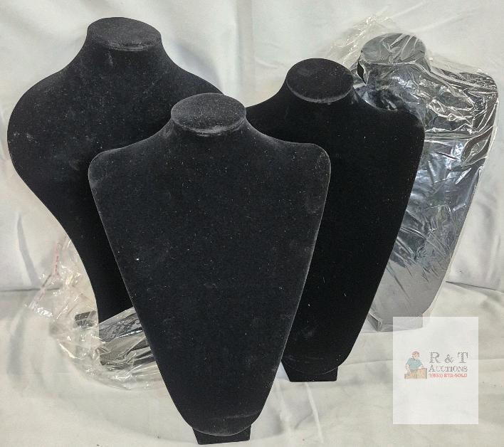 4 Velvet Necklace Display Busts, 15" Tall Jewelry Stand for Retail or Personal Use