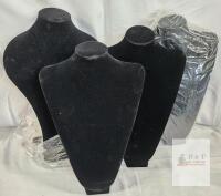 4 Velvet Necklace Display Busts, 15" Tall Jewelry Stand for Retail or Personal Use