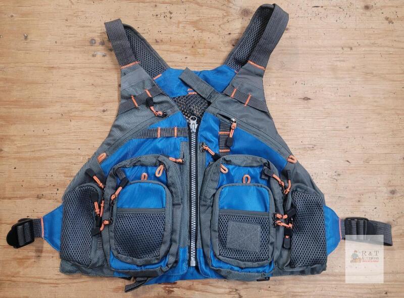 Adjustable Mesh Fishing Vest CT-1658, Blue/Grey, Multiple Pockets, Polyester, Lightweight