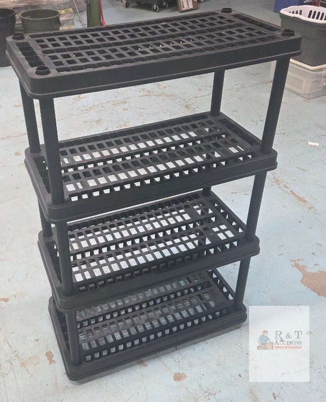 Black 4-Tier Plastic Ventilated Utility Shelf Rack Heavy-Duty Storage