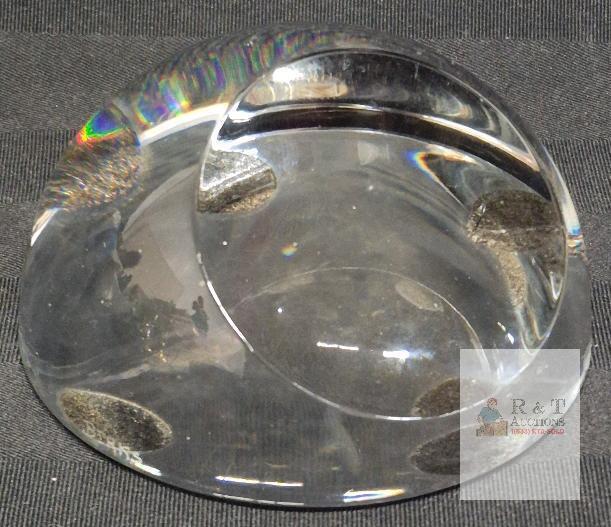 Birks Clear Crystal Magnifying Paperweight, Dome Shape, 4 Inch Diameter, Etched Signature, Felt Base Pads