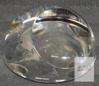 Birks Clear Crystal Magnifying Paperweight, Dome Shape, 4 Inch Diameter, Etched Signature, Felt Base Pads