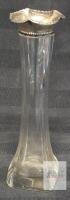 Sterling Silver Rim 9.5" Glass Bud Vase, Scalloped Edge, Beaded Border, Marked Sterling
