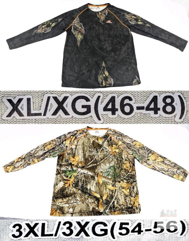 AS NEW Mossy Oak & Realtree Long Sleeve Camo Hunting Shirts, XL (46-48) & 3XL (54-56), Polyester/Spandex