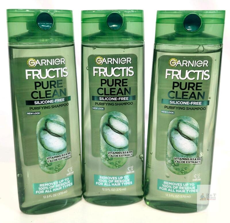 Garnier Fructis Pure Clean Purifying Shampoo 12.5 fl oz, Silicone-Free, 3 Pack, Vegan Formula