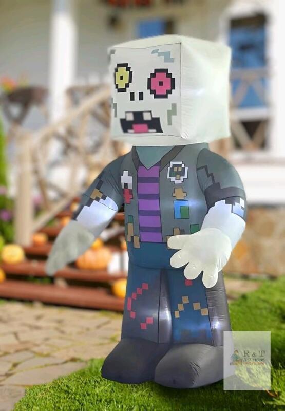 New LANGXUN 8ft Pixel Zombie 2025 Halloween Inflatable Decoration - Giant Blow-Up Outdoor Indoor Cute Skeleton Ghost Yard Decor with LED Lights for Lawn, Garden, Patio Party Display