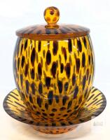 Vintage Heavy Acrylic Tortoiseshell Lidded Cannister & Dish Set