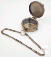 New Antique-Finish Brass Pocket Compass with Cover and Chain . See photos for size