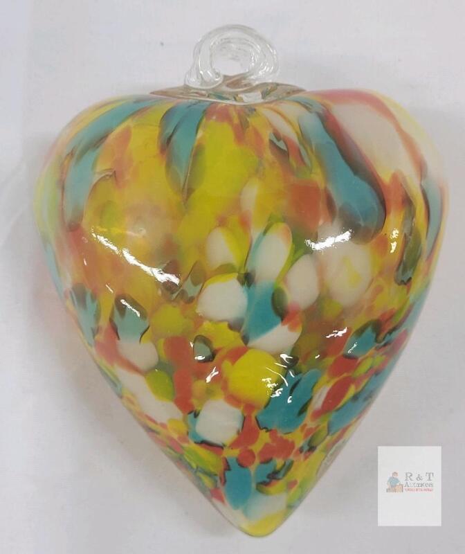 Handblown Fiesta Heart Glass Ornament .
