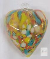 Handblown Fiesta Heart Glass Ornament .