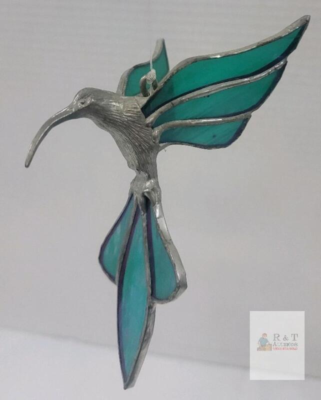 Vintage Metal & Stain Glass Hummingbird Outdoor Garden Art Suncatcher.