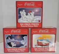 3 SEALED Coca-Cola 100-Piece Polar Bear Jigsaw Puzzle Set (3), 9"x12", Coke Brand, Bilingual Packaging