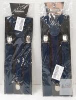 2 NEW Navy Blue Clip-On Y-Back Suspenders, Adjustable Polyester, BracesDB, 47" Length, X004H50BZZ