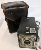 Kodak Brownie Junior Six-20 Box Camera, 620 Film, Art Deco Design, with Leather Case