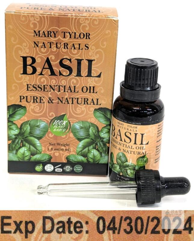 EXP 2024 Mary Tylor Naturals Basil Essential Oil 1 fl oz, Steam Distilled, Non-GMO, Exp 04/2024, Lot NO-1035