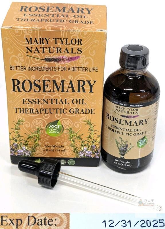 EXP 2024 Mary Tylor Naturals Rosemary Essential Oil 4oz & Basil Oil 1oz, Therapeutic Grade, Steam Distilled