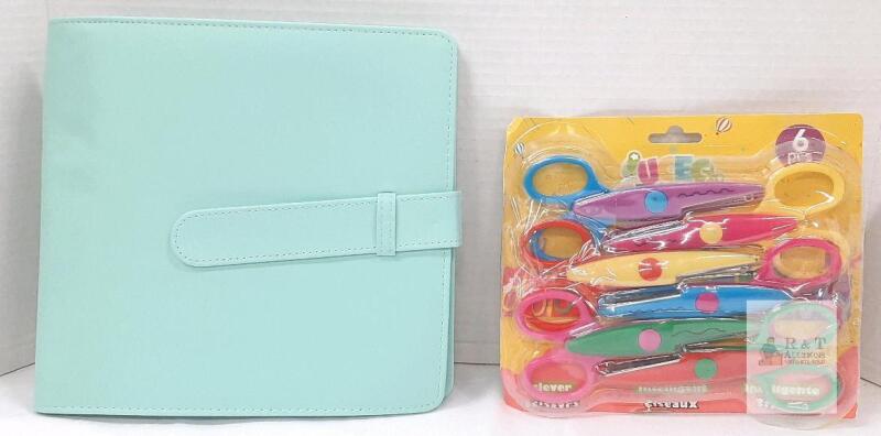 UCEC Craft 6-Piece Decorative Edge Scissors Set with Mint Green Faux Leather Photo Album